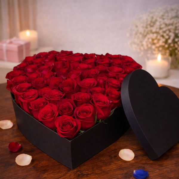 arreglo de rosas en forma de corazón